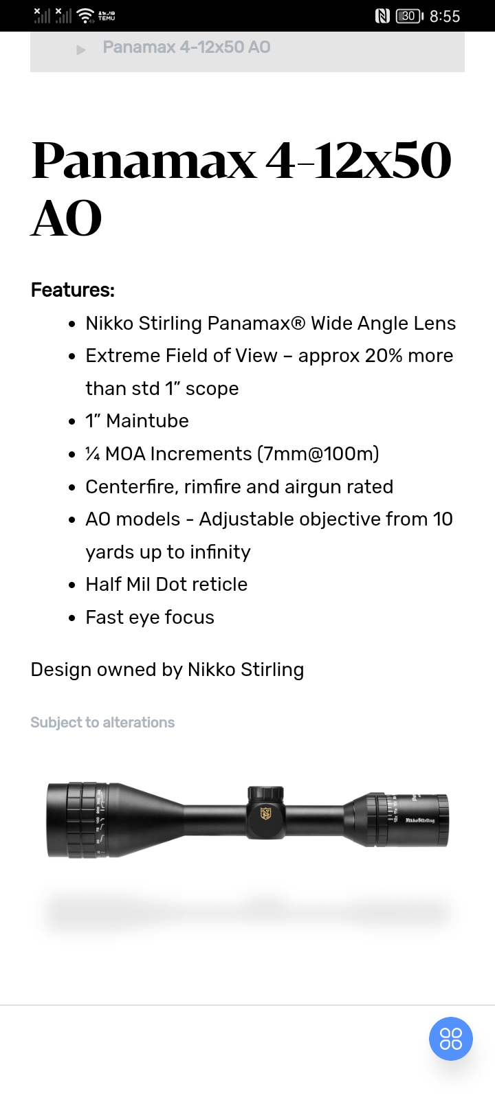 Nikko Stirling Paramax Scope 4-12×50 AO